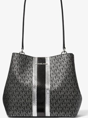 Michael Kors Pratt Medium Signature Logo and Metallic Shoulder Bag